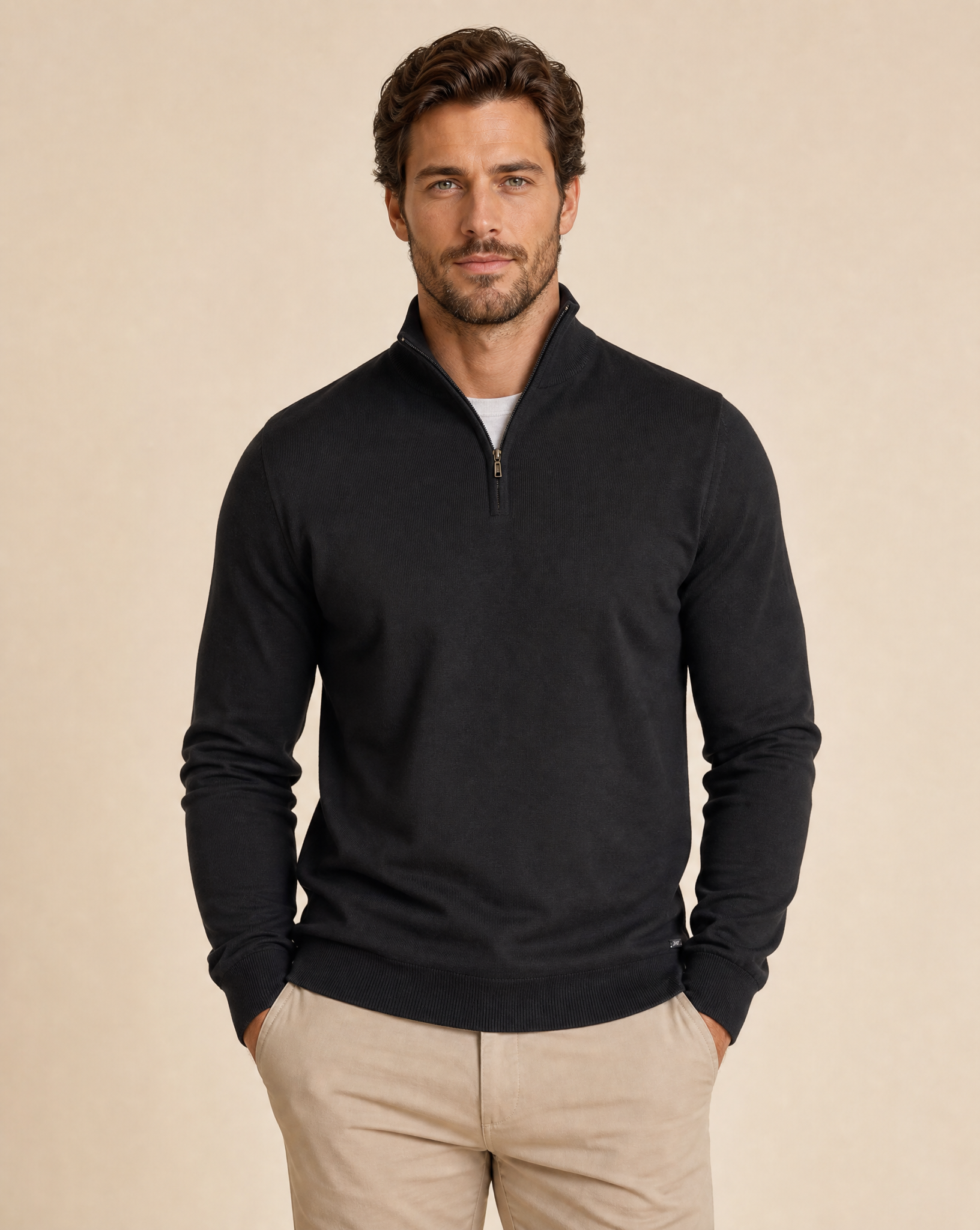 Cutter & Buck Everett Half Zip Sweatshirt Herr - Svart