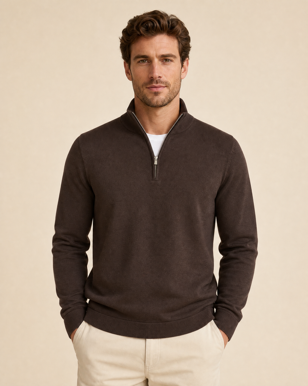 Cutter & Buck Oakville Half Zip Herr - Dark Mocca