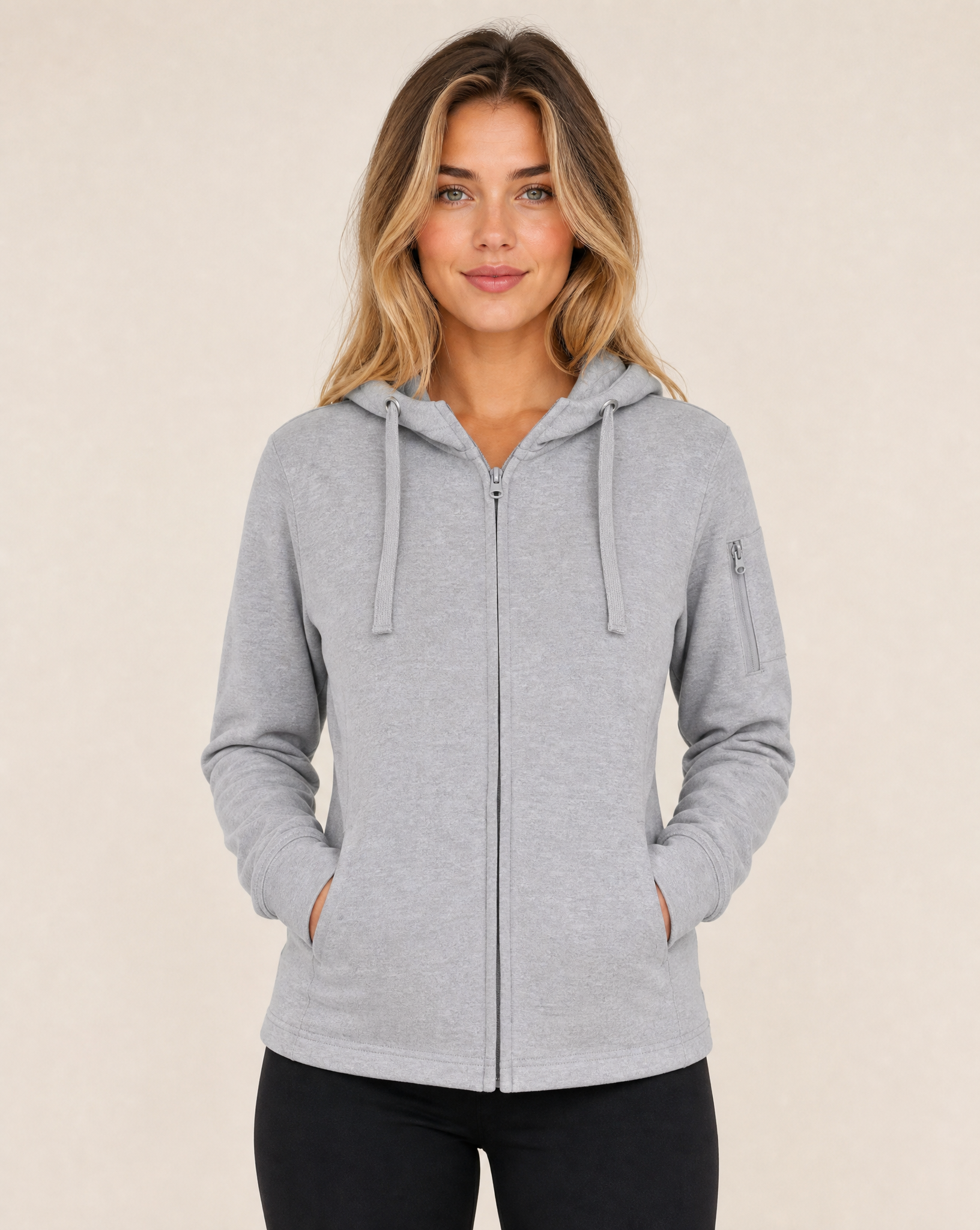 Clique Basic Active Hoodie Full Zip Dam - Gråmelerad