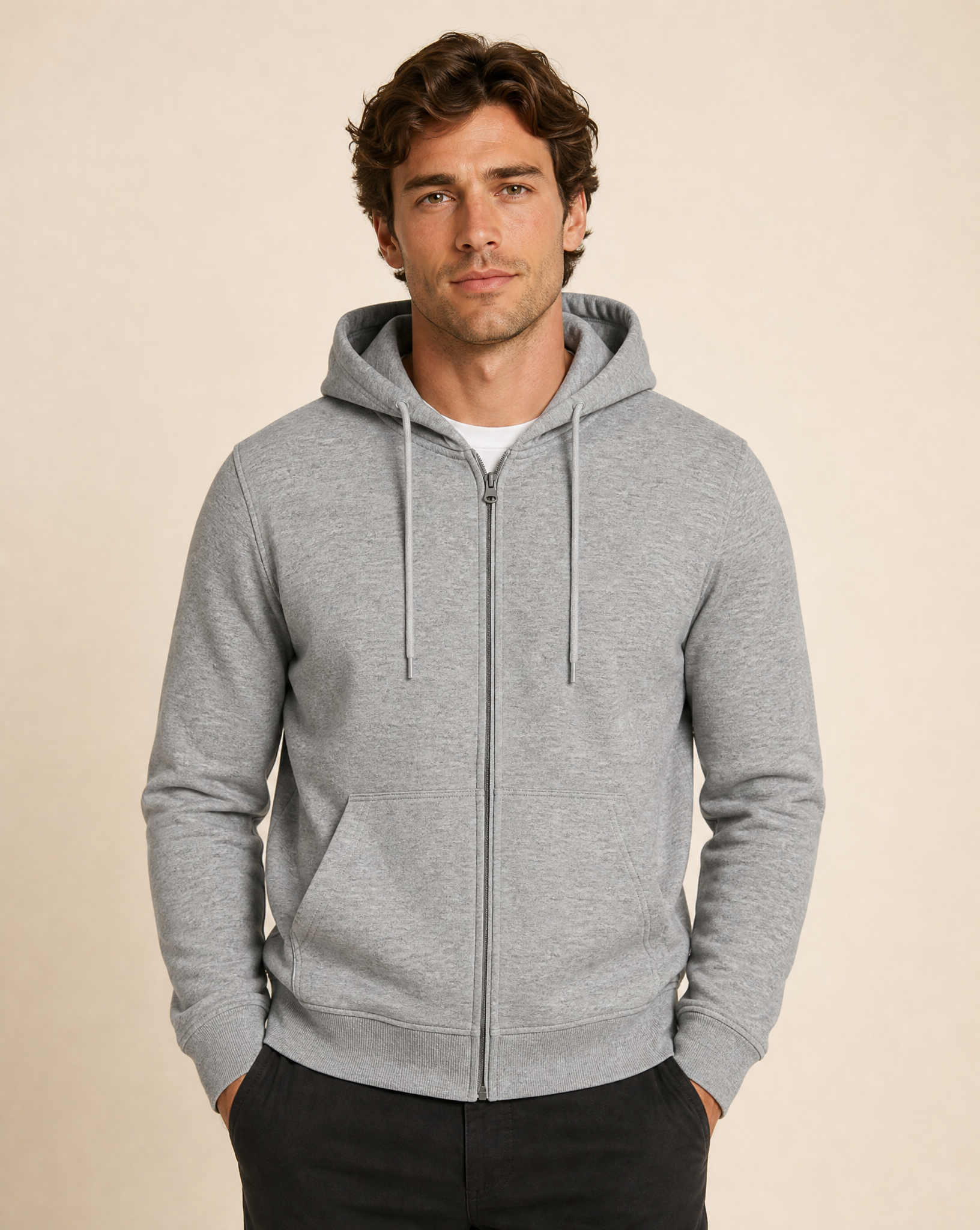 Clique Miami Hoodie Full Zip Herr - Gråmelerad