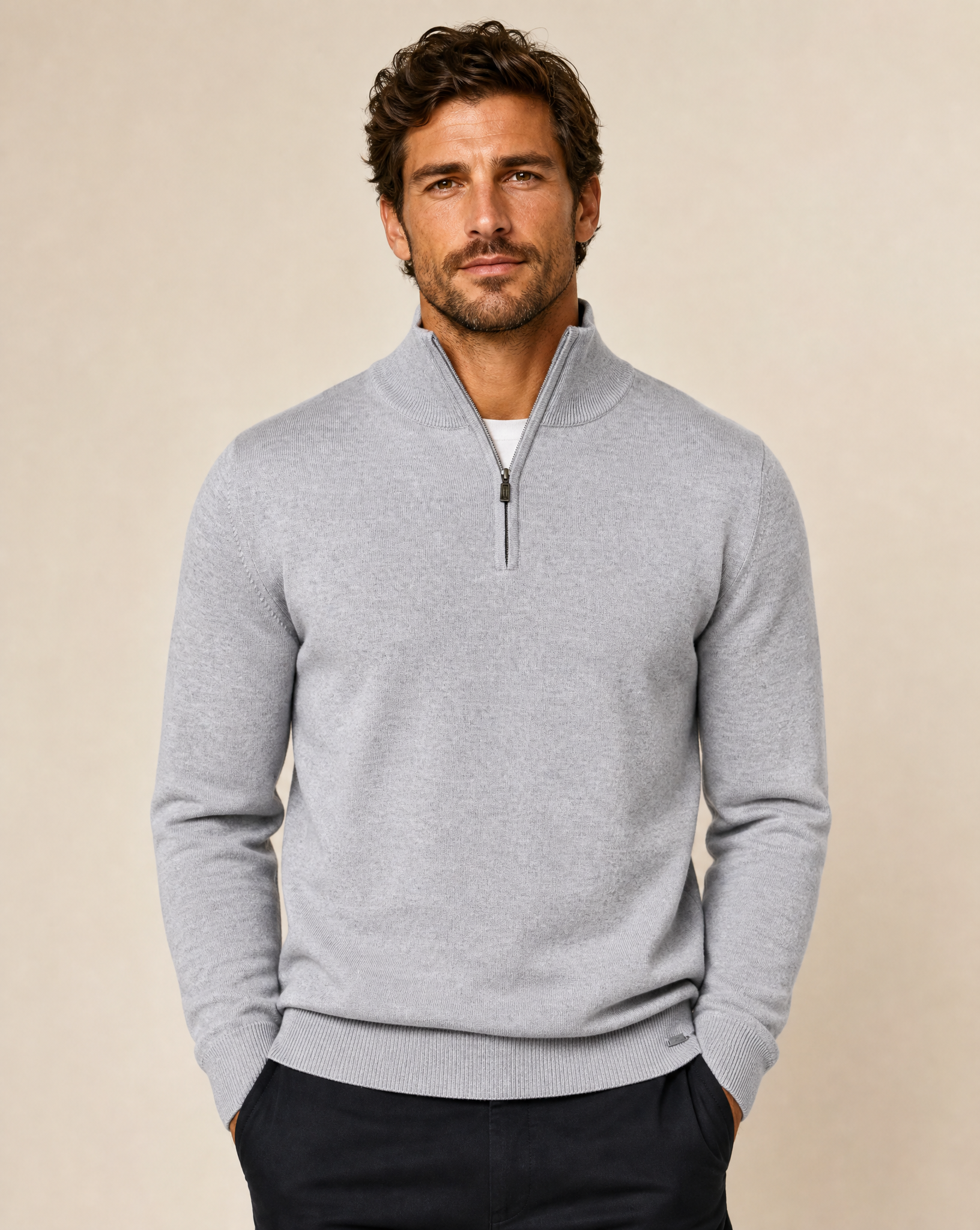 Cutter & Buck Everett Half Zip Sweatshirt Herr - Gråmelerad