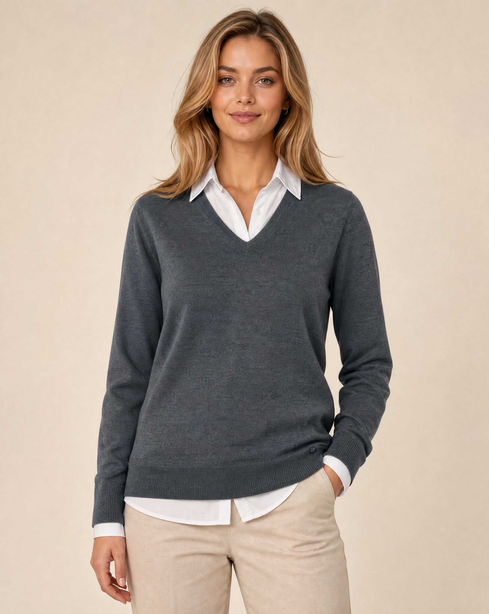 Cutter & Buck Everett V-neck Dam - Antracitmelerad