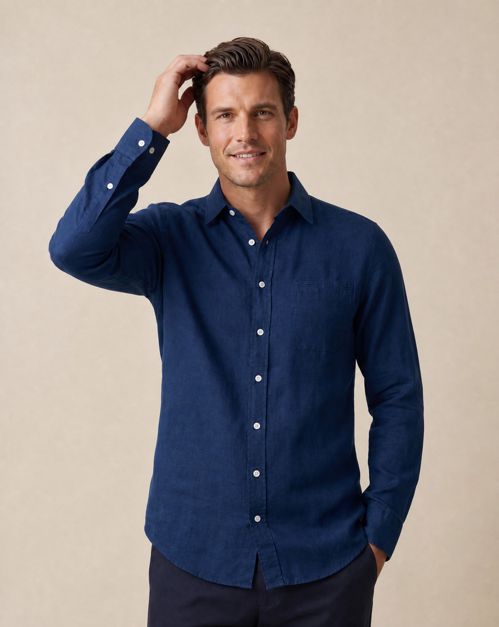 Cutter & Buck Summerland Linne Skjorta Herr - Mörk Marin