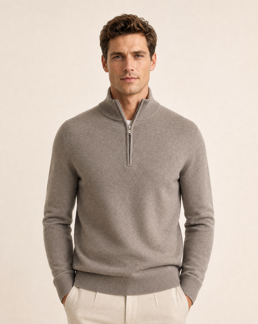 Cutter & Buck Oakville Half Zip Herr - Nougatmelerad