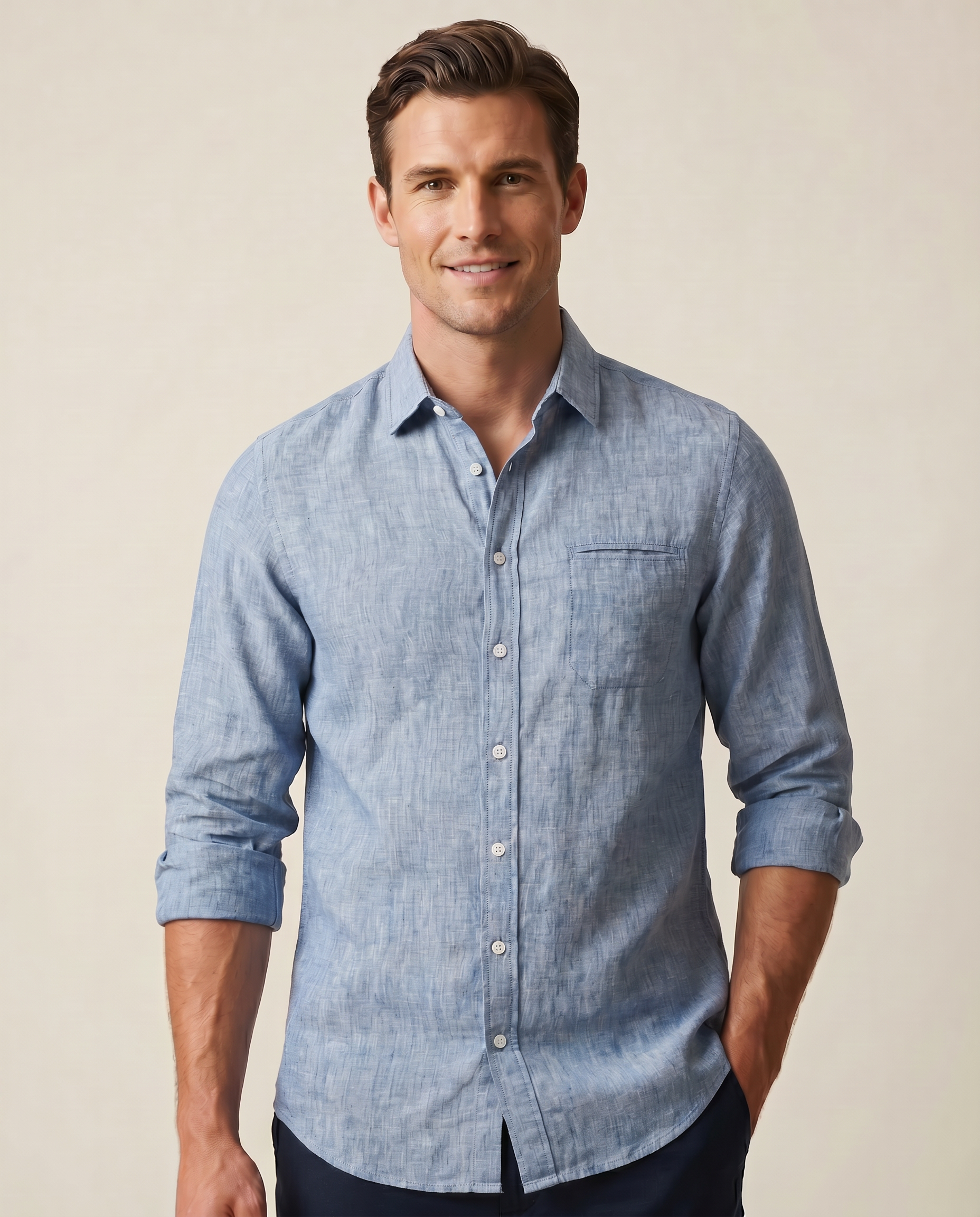 Cutter & Buck Summerland Linne Skjorta Herr - Denim Melange